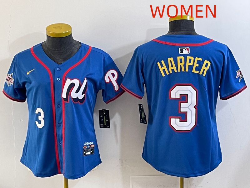 Women 2025 Philadelphia Phillies #3 Harper Blue All star Nike MLB Jersey style 03